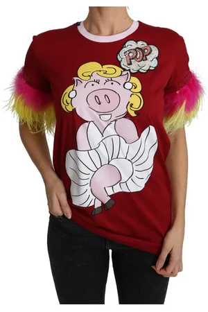 Dolce & Gabbana Wunderschones T-Shirt mit Schweineprint und Federarmeln