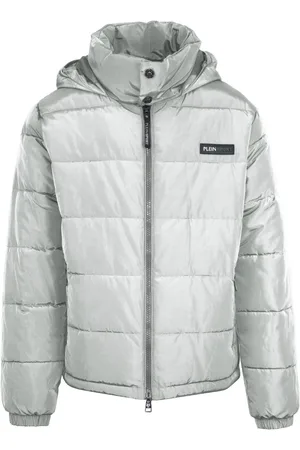 Philipp Plein Bold Back Logo Wattierte graue Jacke