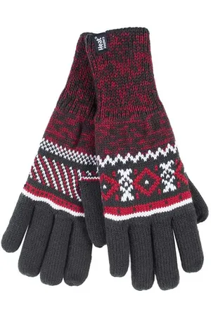 Heat Holders Gestreifte Herren Nordic Fairisle Zig Zag gestrickt Fleece gefüttert warme Handschuhe