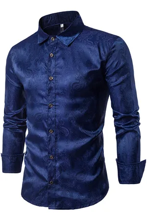Allthemen Marineblaues Slim Fit-Hemd mit Paisley-Stickerei