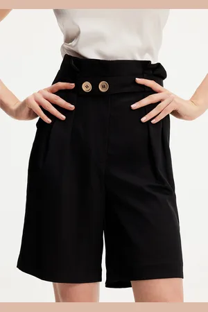 Smart & Joy Bermudashorts mit hoher Taille und Falten