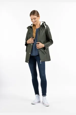 Dreimaster Regenjacke mit Webpelzfutter Damen Dunkeloliv