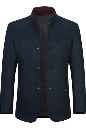 Allthemen Herren Kurzmantel Slim Fit mit Stehkragen Business Casual Wollmantel