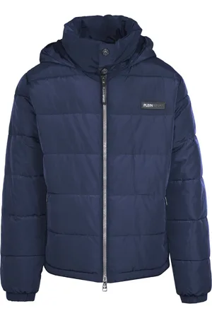 Philipp Plein Bold Back Logo Wattierte Jacke in Marineblau