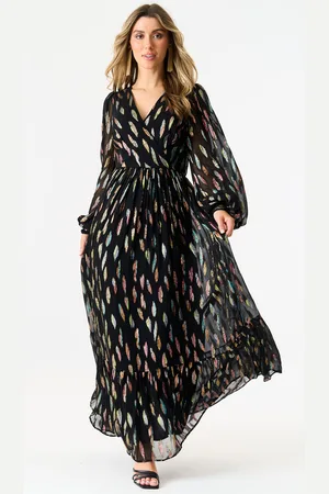 Gini London Metallic-Druck Maxikleid mit vollen Ärmeln