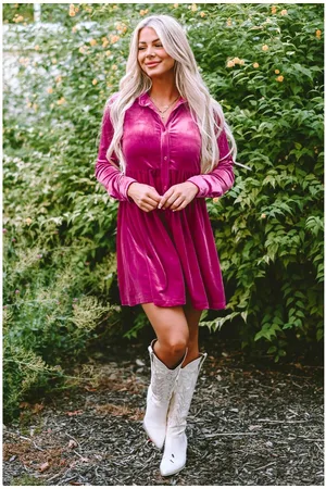 Azura Exchange Damen-Kleid mit Rüschen und Knopfleiste in Rosa