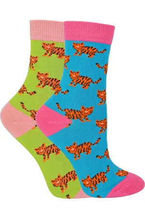 Miss Sparrow 2er-Pack Socken für Mädchen aus Bambus mit Tiermuster - Tigers