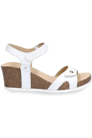 Panama Jack Damen-Sandalen „Julia B1“ aus weißem Leder mit Keilabsatz