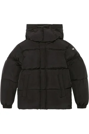 Diesel Einfarbige, wattierte schwarze Jacke mit Kapuze von