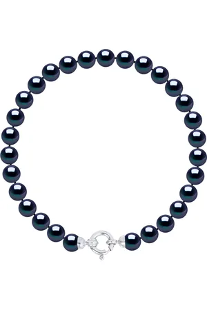 Diadema Armband - Echte Süßwasserperlen - Schwarzer Tahitian Style- Weißgold