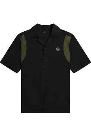 Fred Perry Schwarzes, kurzärmliges Bowlinghemd mit Einsätzen