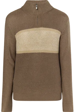 MO Grobstrickpullover Herren Oliv Mehrfarbig