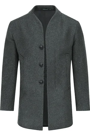 Allthemen Herren Winter Dicker Casual Warm Einfarbig Stehkragen Langer Wollmantel