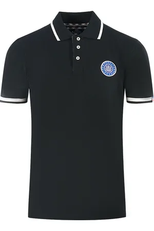 Aquascutum London Gesticktes Abzeichen Schwarzes Poloshirt