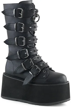 Demonia Damned 225 Schwarze Plateaustiefel mit mittlerer Wade