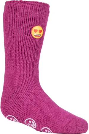 Heat Holders Wärmehalter - Kindercharakter rutschfeste 2.3 TOG Winter warme thermische Hausschuhsocken mit Greifern - Emoji Herz Gesicht