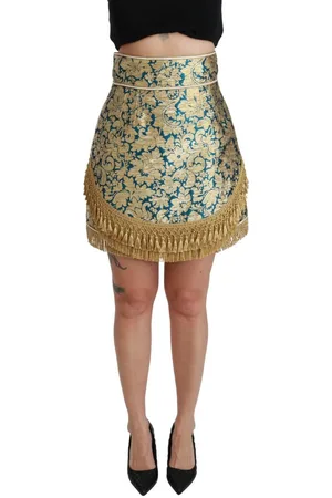 Dolce & Gabbana Blauer Jacquard-Quastenrock mit hoher Taille