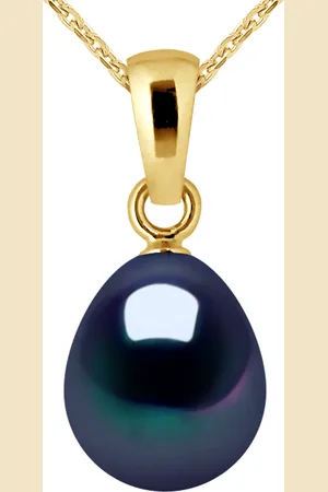 Diadema Anhänger - Gelbgold und echte Süßwasserperlen - Schwarzer Tahitian Style