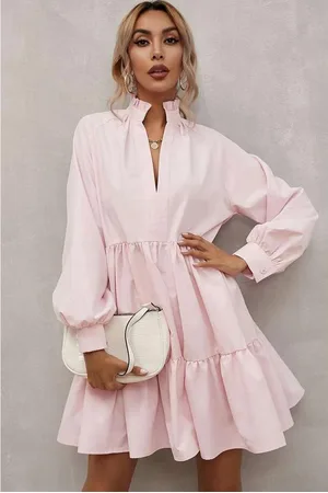 Azura Exchange – Langärmliges Rüschenkleid mit Stehkragen für Damen in