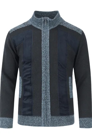 Allthemen Herren Strickjacke mit Reißverschluss Stehkragen Cardigan Grobstrick Gefüttert Pullover für den Winter Navy