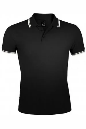 Sols Mens Pasadena Tipped Short Sleeve Pique Polo Shirt (Schwarz/Weiß)