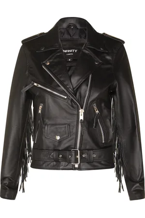 Infinity Schwarze Damen-Bikerjacke mit Fransen und Quasten – Sevilla