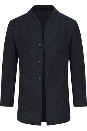 Allthemen Herren Winter Dicker Casual Warm Einfarbig Stehkragen Lange Wollmantel