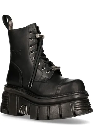 New Rock Combat Tower-Stiefel aus schwarzem Leder – M-NEWMILI083-S21