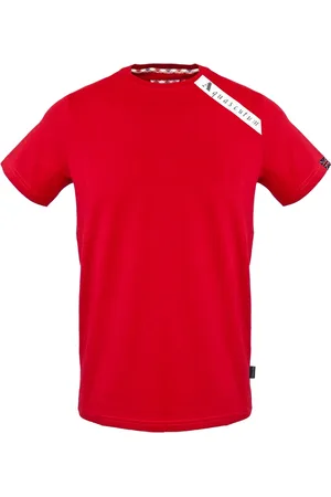 Aquascutum Rotes T-Shirt mit -Schultermarkenlogo