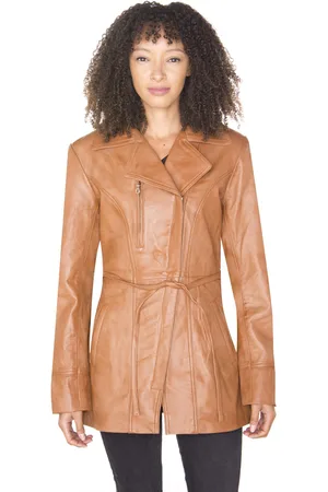 Infinity Lange Damen-Bikerjacke aus Leder – Muskat
