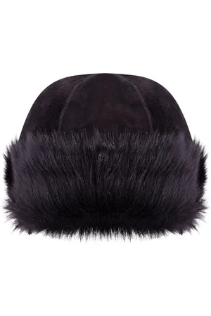 Infinity SCHWARZE 100 % Schaffell-Shearling-Leder-Toscana-Fell-Mütze, runder Fischerhut