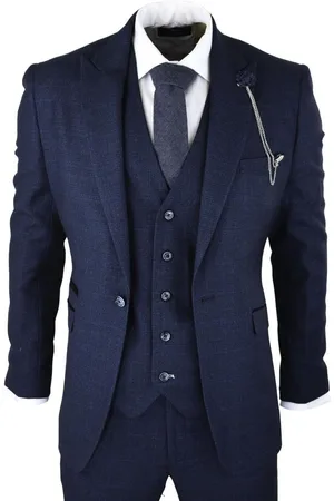 Infinity 3-teiliger Herrenanzug aus Tweed im Retro-Stil, kariert, Marineblau
