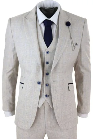 Infinity 3-teiliger klassischer Herrenanzug aus Tweed mit Fischgrätenmuster, cremefarben