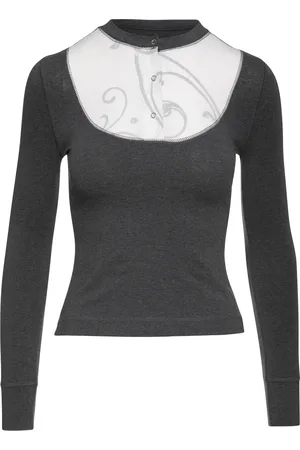Conquista Dunkelgraues Top mit Popeline-Detail