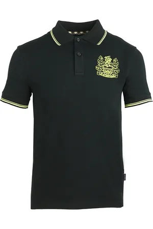 Aquascutum Aldis Gelbes Wappen Schwarzes Poloshirt