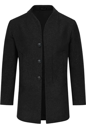 Allthemen Herren Winter Dicker Casual Warm Einfarbig Stehkragen Langer Wollmantel
