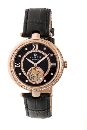Empress Montre semi-squelette automatique Stella avec bracelet en cuir MOP