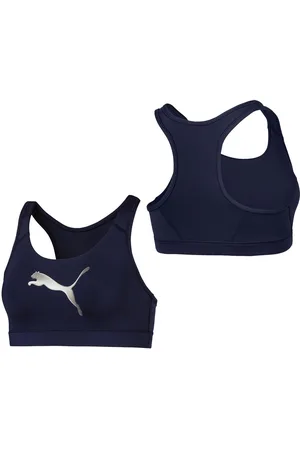 PUMA Graphic Logo Mid Impact Navy Blue Womens Sport Bra 516996 05