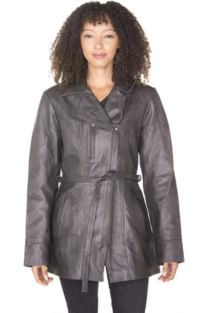 Infinity Lange Damen-Bikerjacke aus Leder – Muskat
