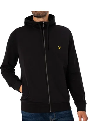 Lyle & Scott Hybrid-Kapuzenpullover mit Reißverschluss in Jet Black