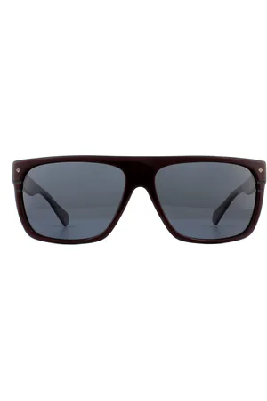 Polaroid Rectangle Mens Burgundy Grau Grau polarisierte Sonnenbrille