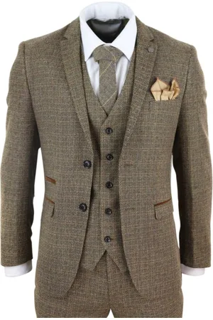 PAUL ANDREW 3-teiliger brauner Tweed-Karo-Vintage-Retro-Anzug für Herren