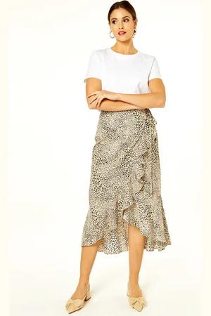 Gini London Animal Print Rüschen-Wickel-Midi-Rock