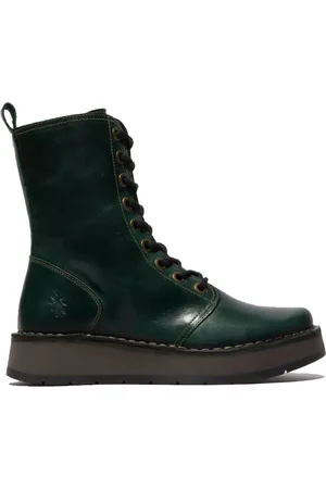 Fly London Damen RAMI043 Freizeitstiefeletten aus Leder mit Schnürung, Grün