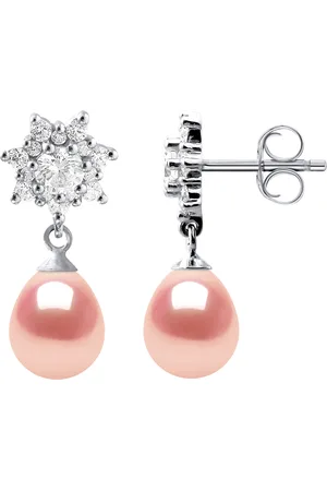 Diadema Ohrringe Dangle Süßwasserperlen 7-8 mm Birnen Rosen Schmuck 925