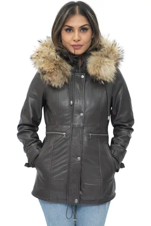 Infinity Damen-Parkajacke aus Leder mit Kapuze – Putian