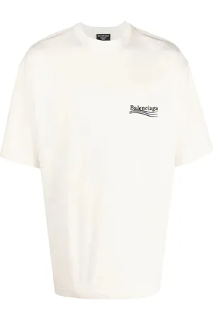 Balenciaga Blau gestreiftes T-Shirt mit aufgesticktem Logo von Political Campaign in