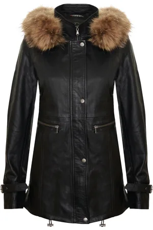 Infinity Warme Damen-Parkajacke aus Leder mit Kapuze – Northwich
