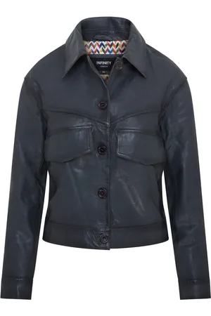 Infinity Marineblaue Damen-Retro-Biker-Lederjacke – Kopervik