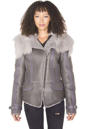 Infinity Graue Toscana Shearling-Fliegerjacke für Damen – Teresina